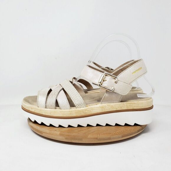Mephisto Doria Sandals Womens 39 Sand Metallic Leather Platform Comfort Shoes - Picture 1 of 11